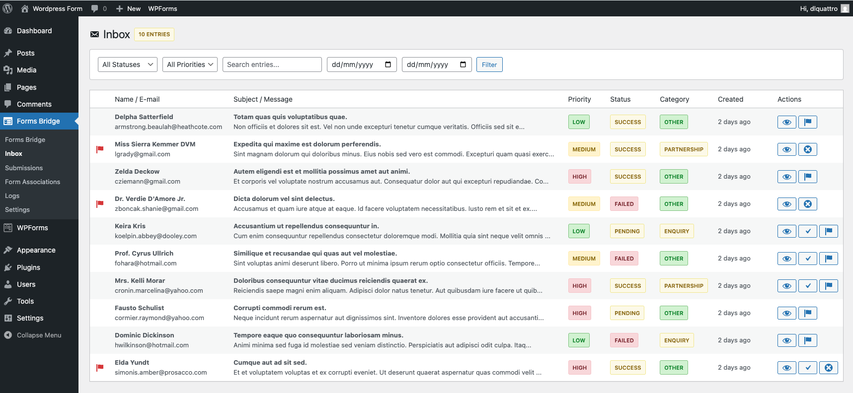 WordPress Contact Form Management Dashboard - Professional inbox with AI-powered analysis, spam detection, and multi-tenant workspaces